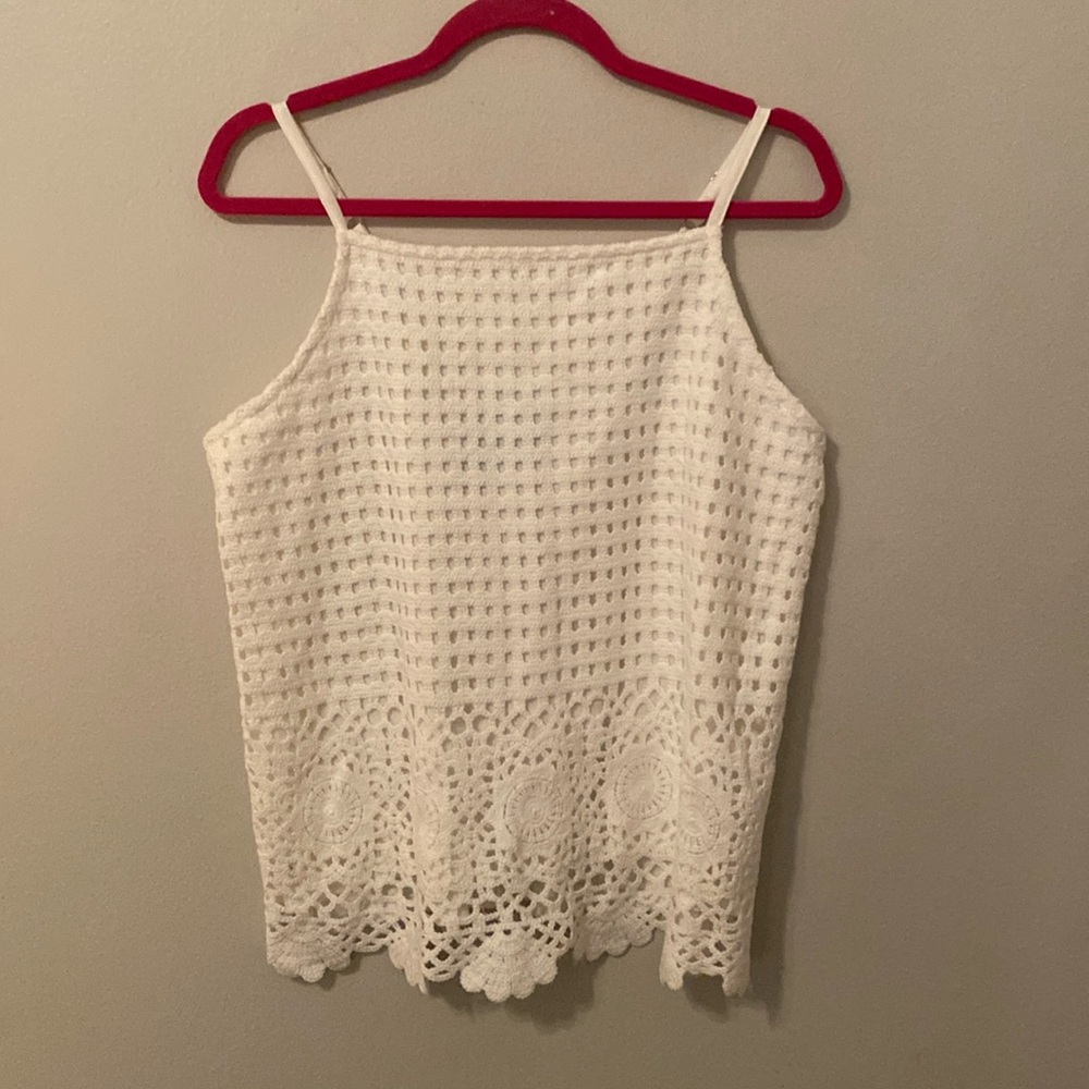 Maurices White Floral Crochet Front Tank + Soft Lining and Back [Size: L]